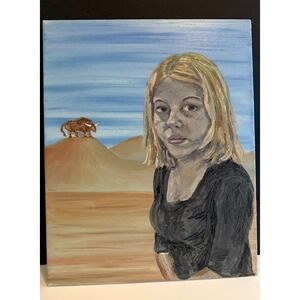 Girl and the Bull Original Oil Painting Canvas Taurus Art surreal portrait OOAK